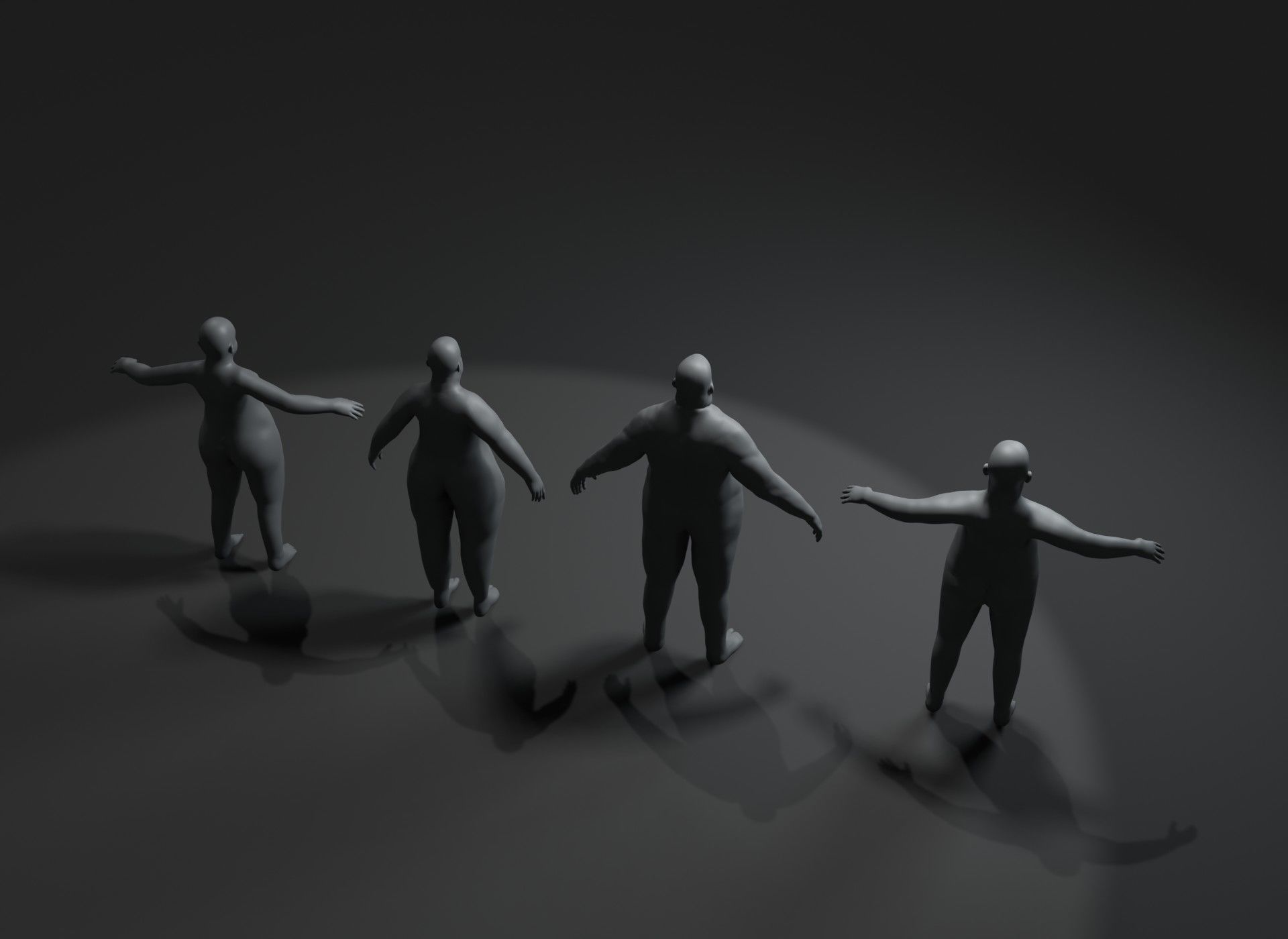 Fat Human Body Base Mesh 3D Model Family Pack 20k Polygons 3D Model Collection_5