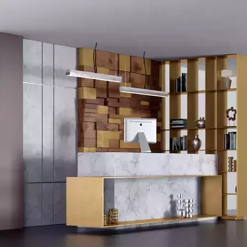 Reception 2 modern desk with marble and wood