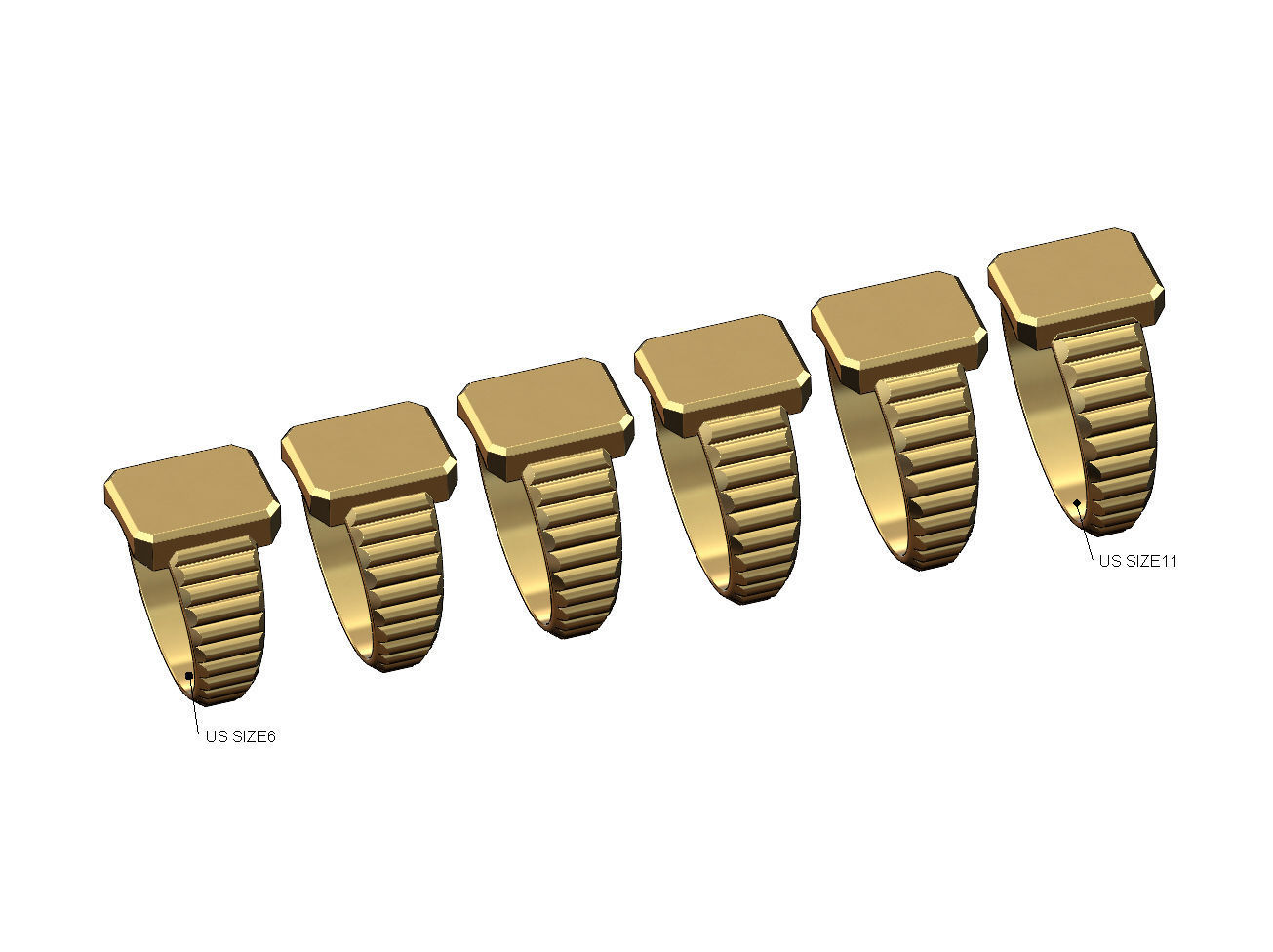 Watch link rectangular tag signet ring US sizes 6to11 3D print model_1