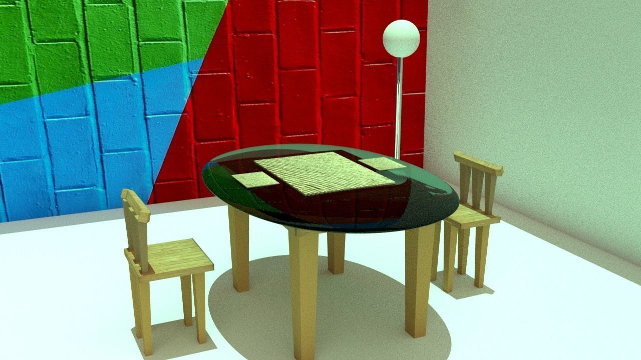 Table With Two Chairs  Free 3D model_1