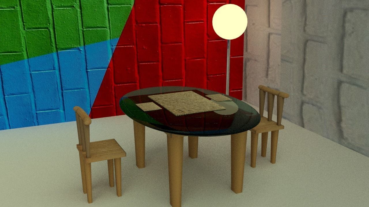 Table With Two Chairs  Free 3D model_4
