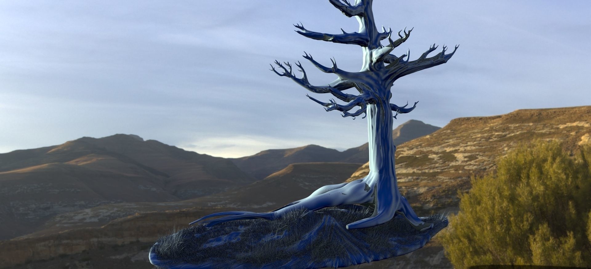 Big Tree Dead branches with grass 3D model_1