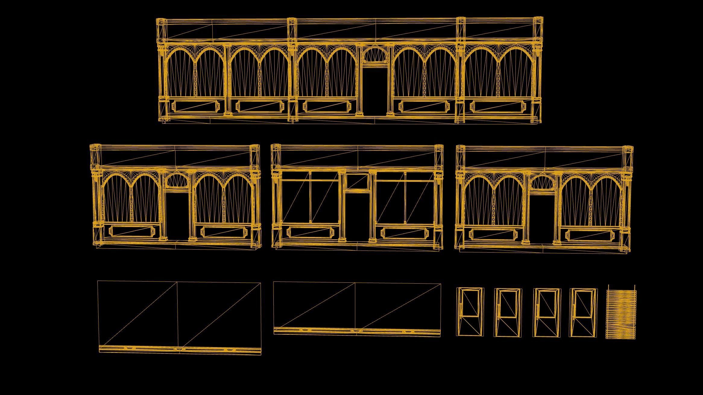 Shop Set Game Ready four different storefronts Low-poly 3D model_4