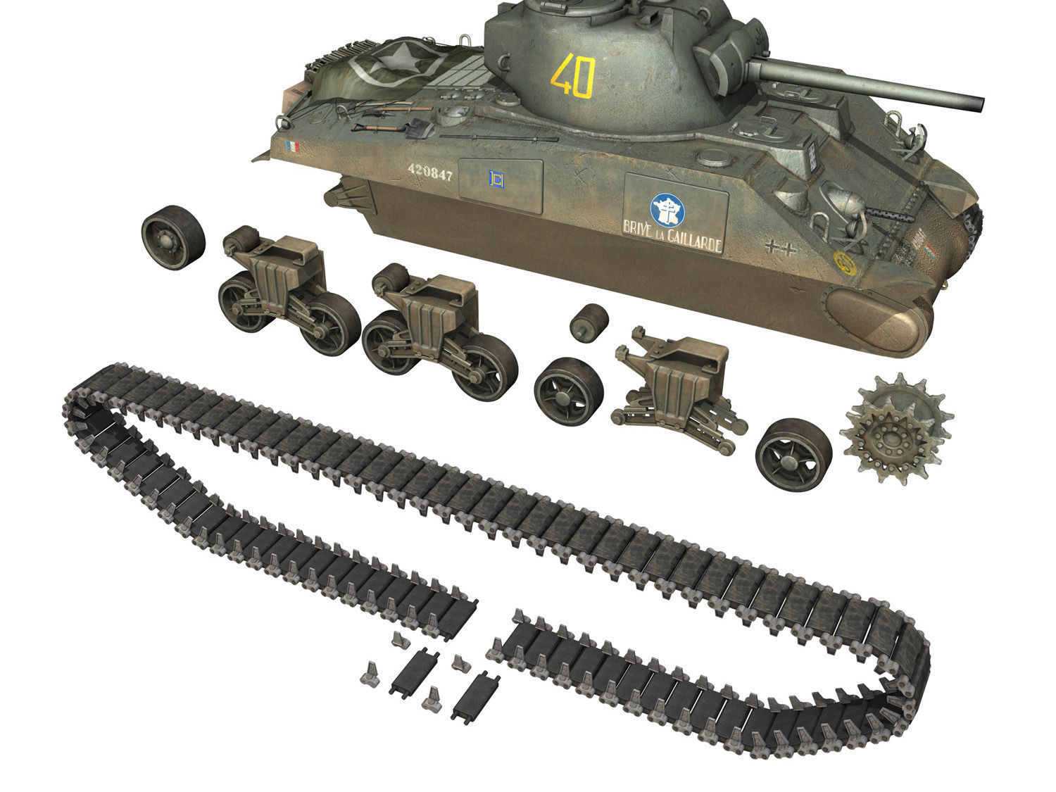 M4A2 Sherman - Brive la Gaillarde 3D model_10
