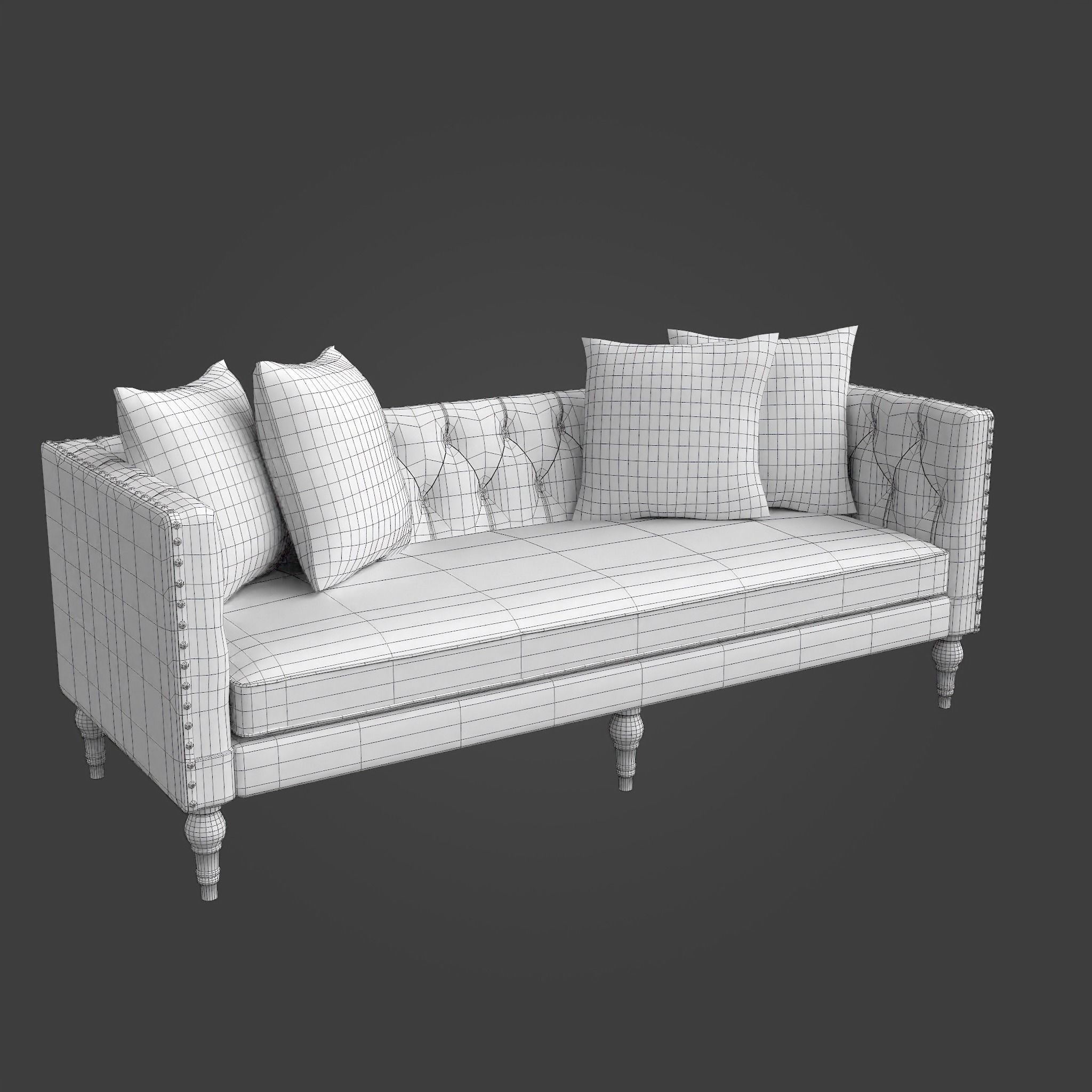 3D Sofa-03 sofa with studded legs Low-poly 3D model_2