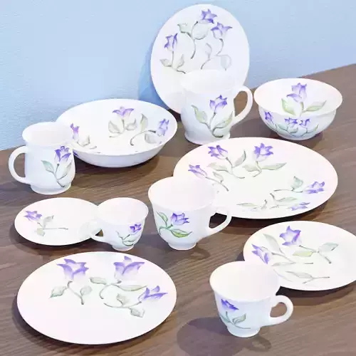 Dish set with flower pattern 3D model