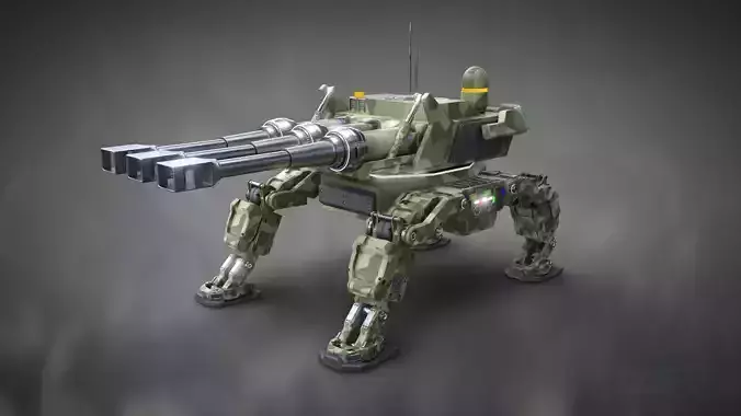 Rigged Futuristic Sci-Fi Mechanical Drone Cannon Robot Low-poly 3D model
