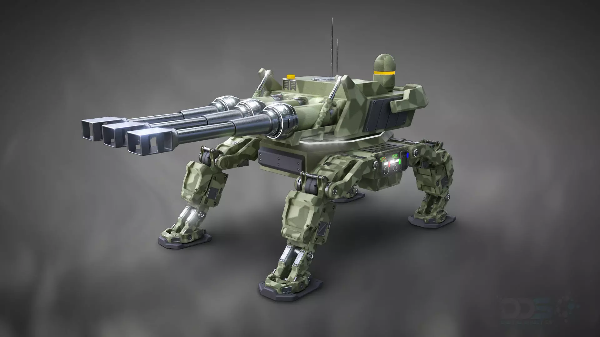 Rigged Futuristic Sci-Fi Mechanical Drone Cannon Robot Low-poly 3D model