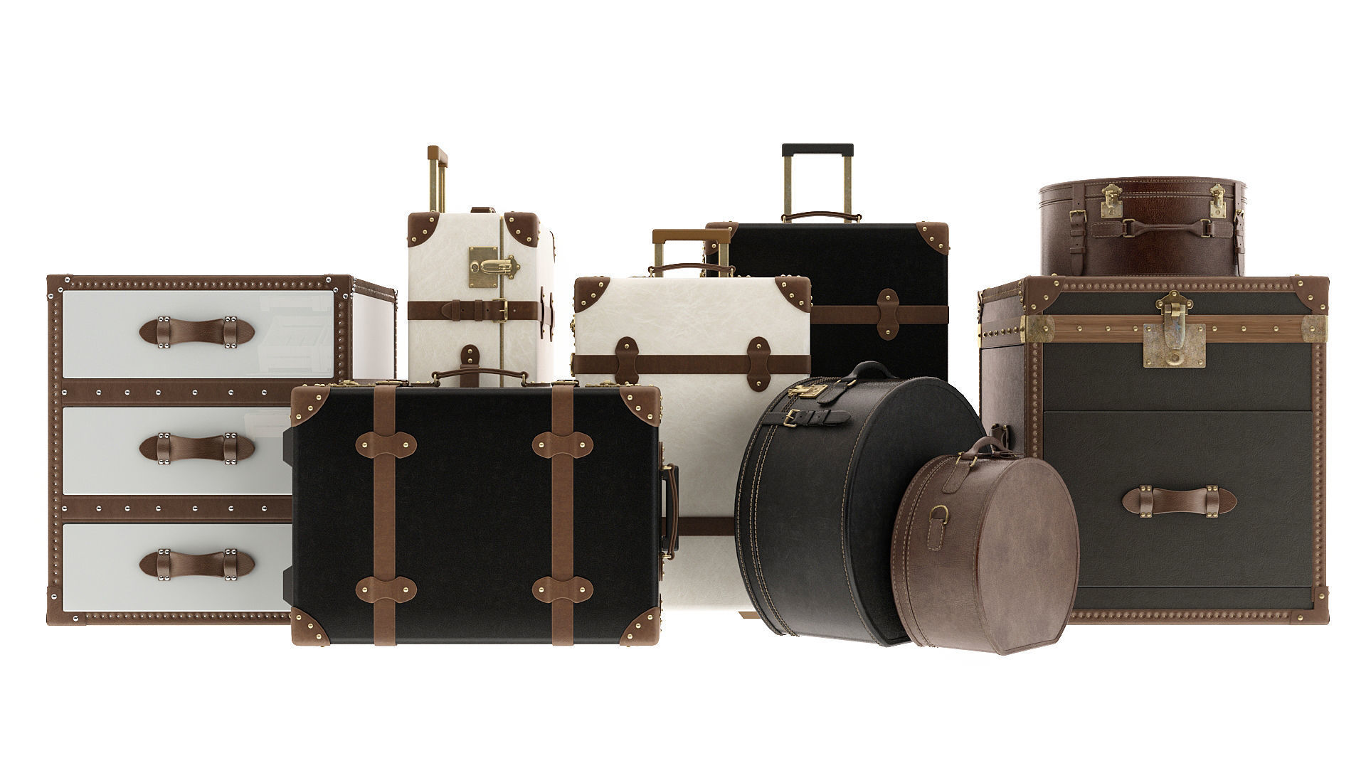Suitcases Collection vintage 3D model_1