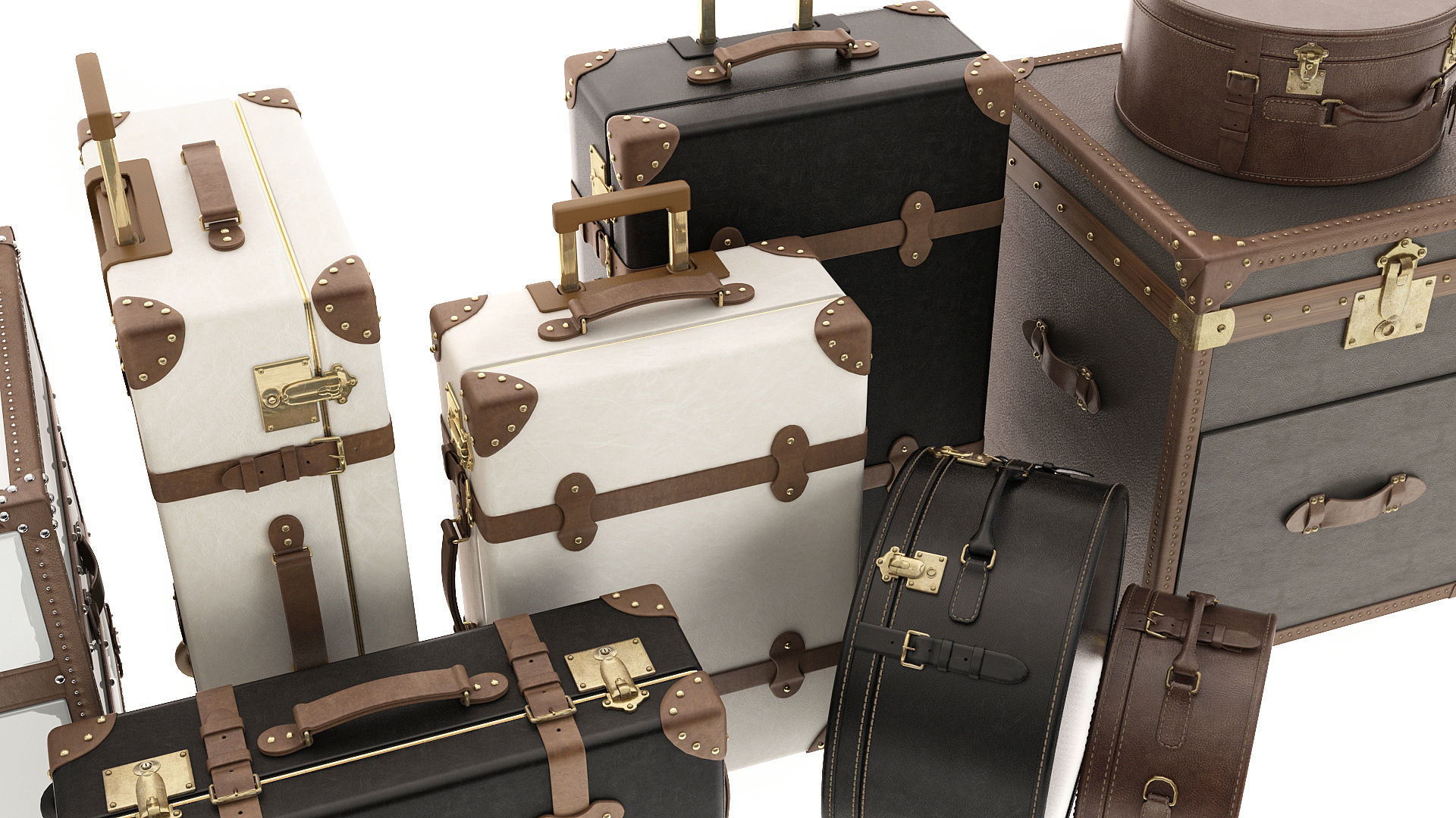 Suitcases Collection vintage 3D model_7