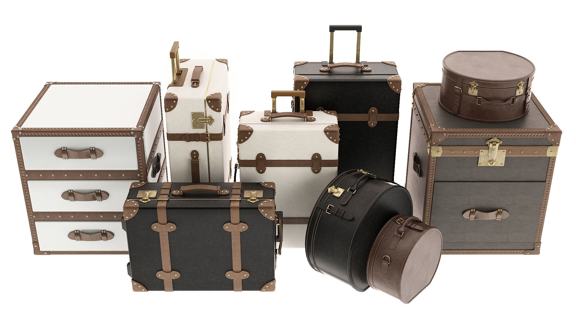 Suitcases Collection vintage 3D model_3