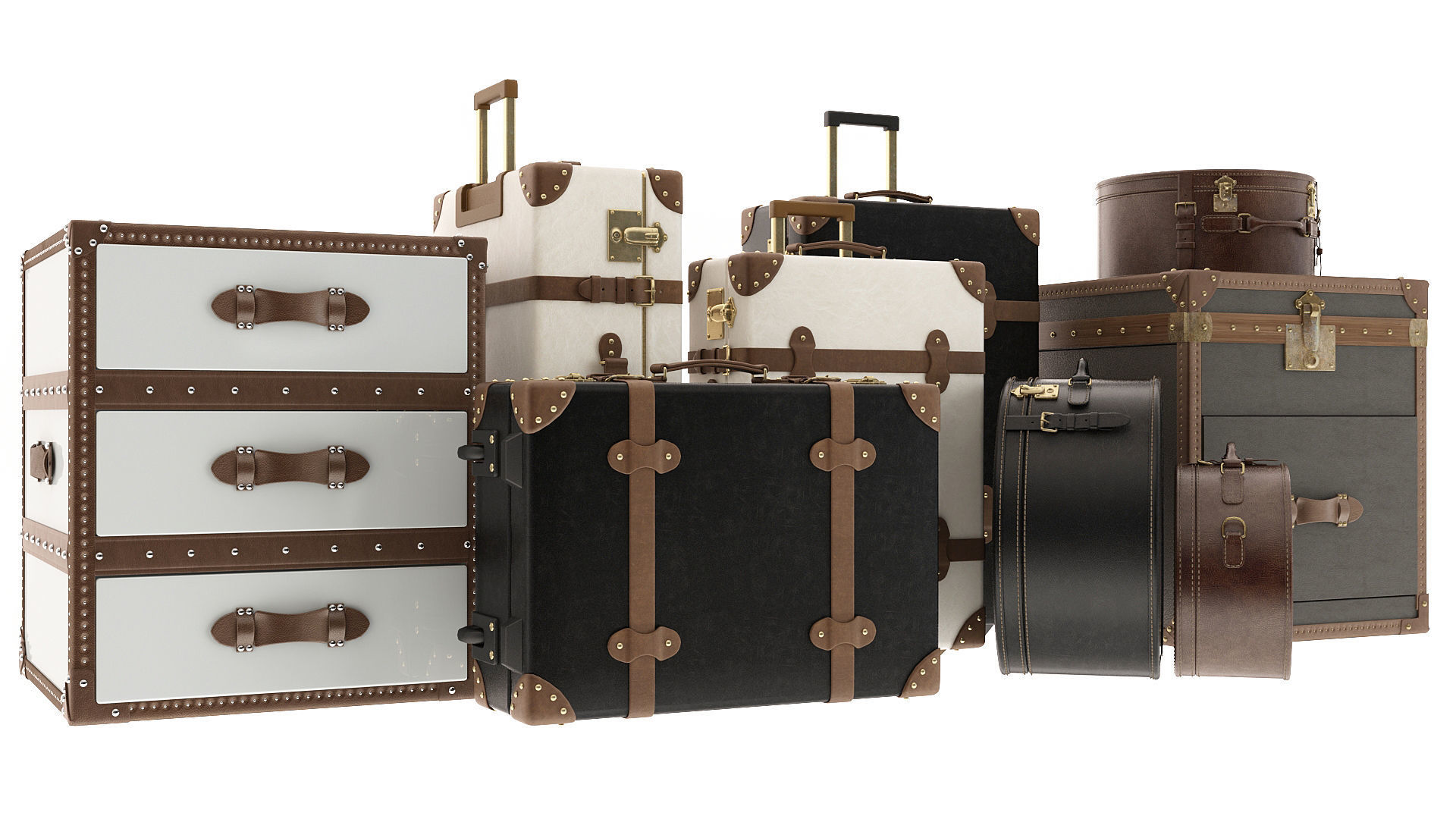 Suitcases Collection vintage 3D model_2