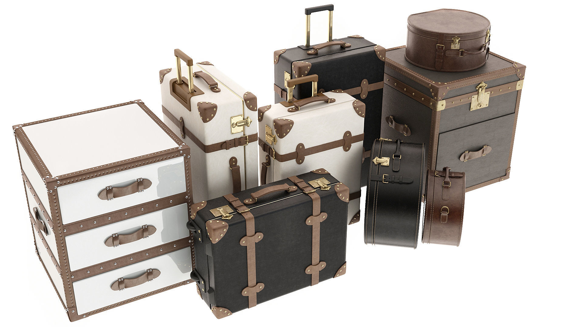 Suitcases Collection vintage 3D model_5