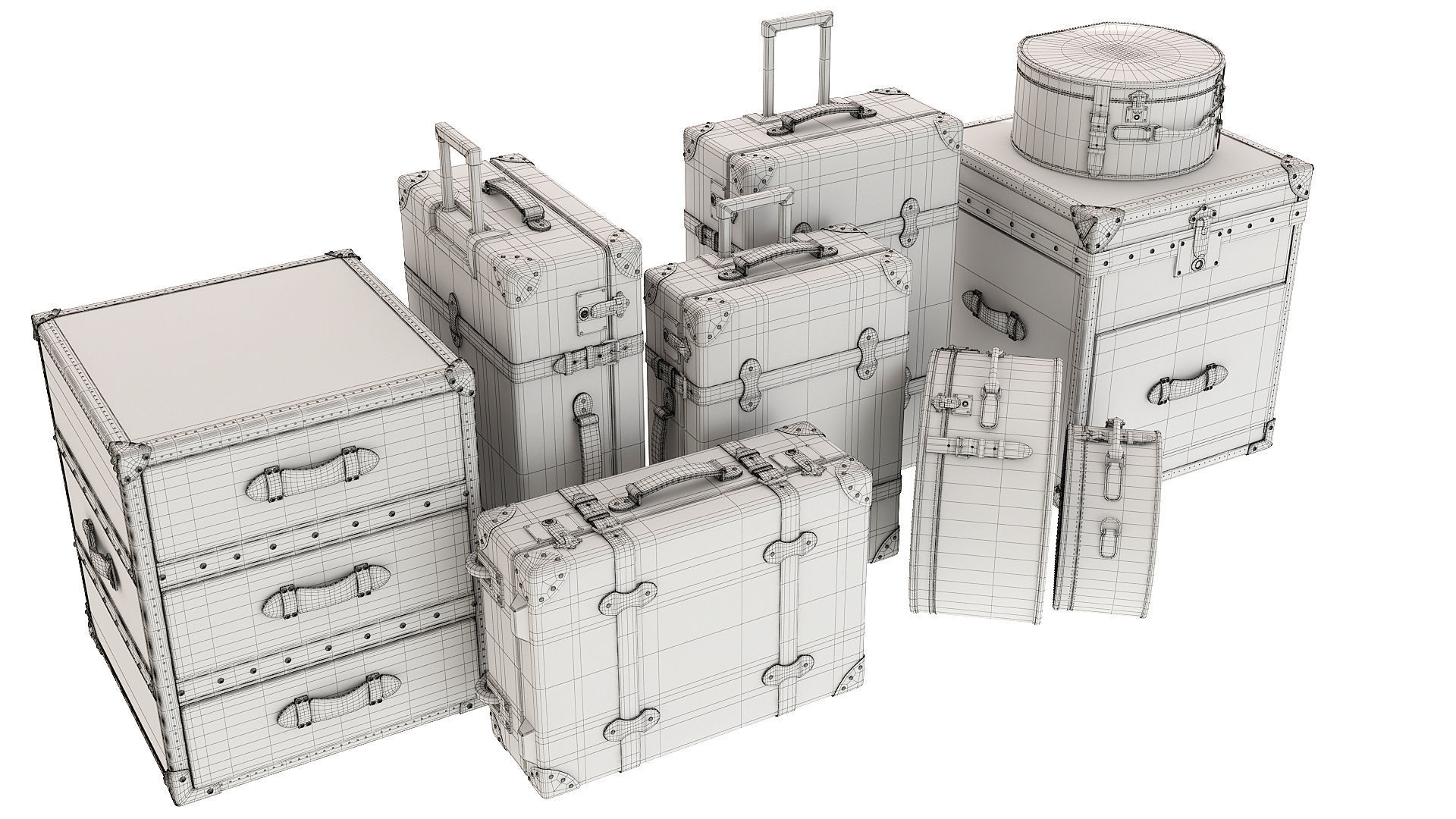Suitcases Collection vintage 3D model_8
