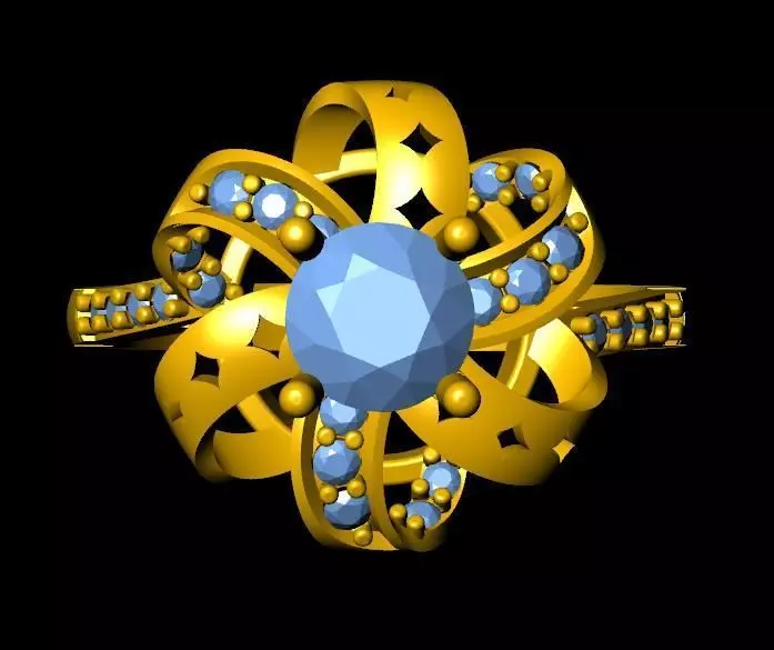 womensRing gold ring with diamonds 3D print model_0