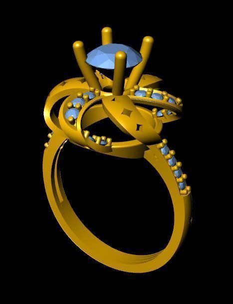 womensRing gold ring with diamonds 3D print model_3