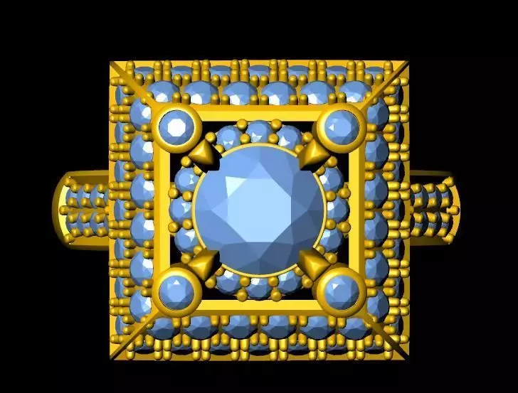 womensRing gold ring with topaz and diamonds 3D print model_0