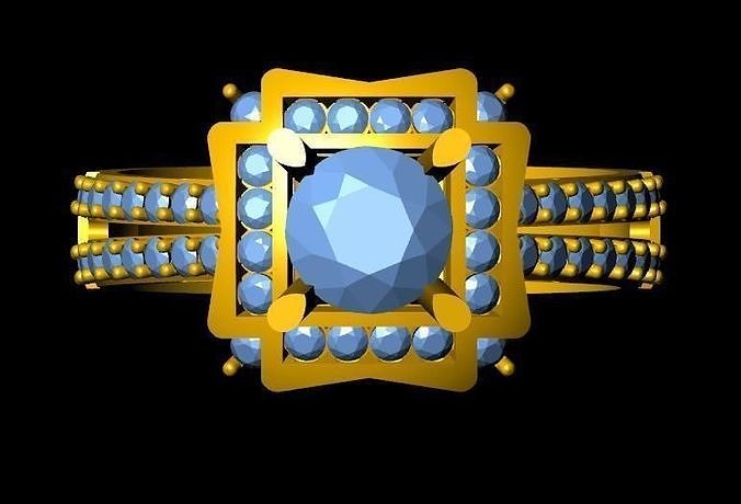 womensRing golden cross with diamonds 3D print model