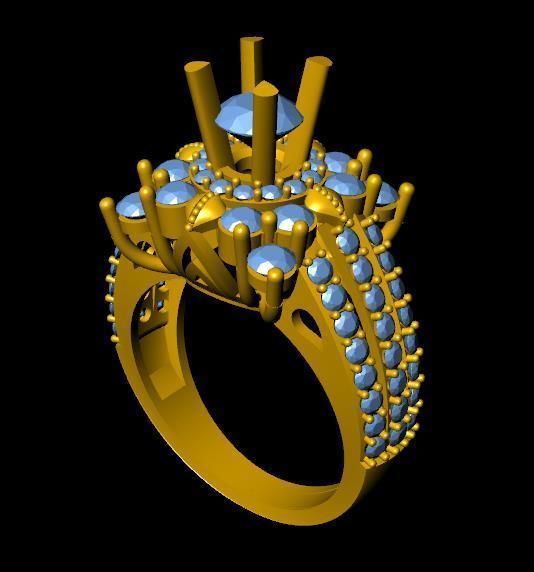 DiamondRing gold ring with stones 3D print model_3