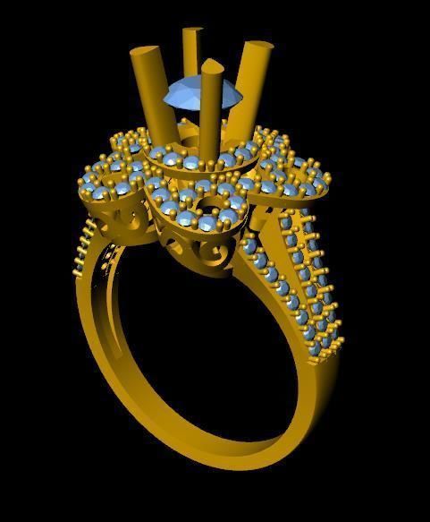 DiamondRing gold ring with diamonds 3D print model_3
