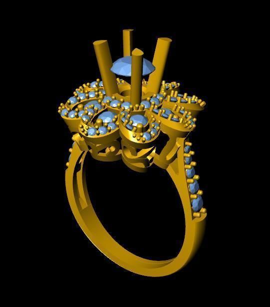 DiamondRing gold ring with diamonds 3D print model_3