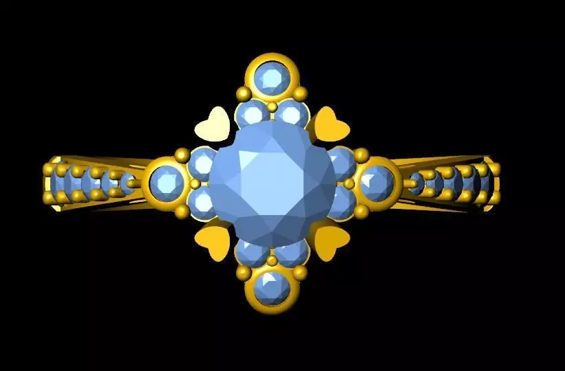 DiamondRing gold ring with stones 3D print model_0