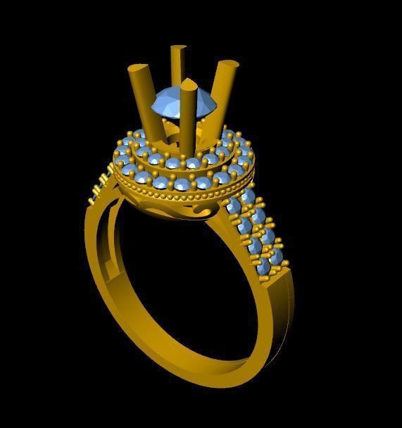 DiamondRing gold ring with sapphires 3D print model_3