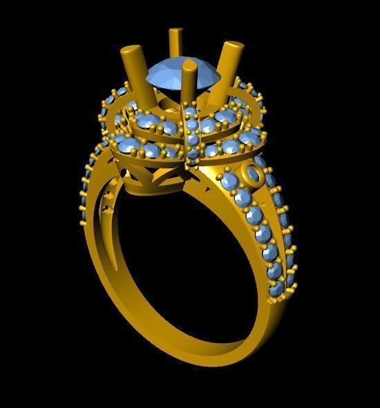 DiamondRing gold ring with topaz and diamonds 3D print model_3