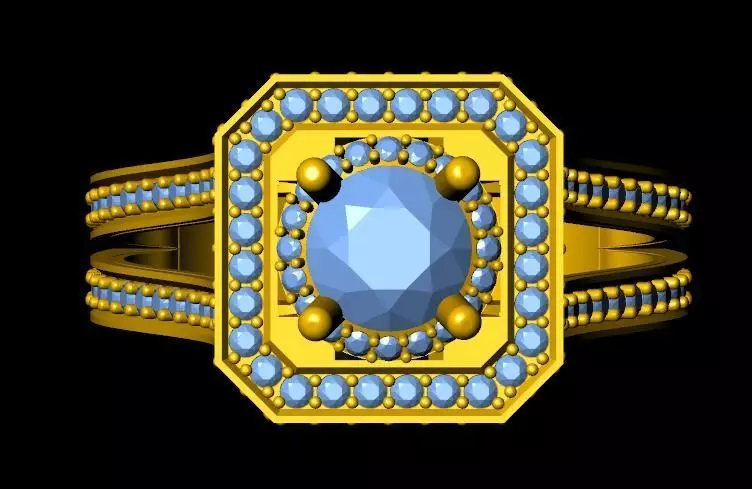 DiamondRing gold ring with stones 3D print model_0