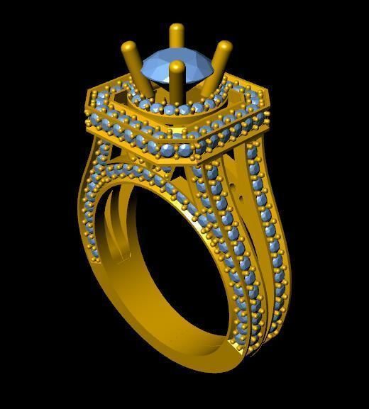 DiamondRing gold ring with stones 3D print model_3