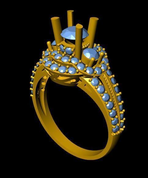DiamondRing gold ring with stones 3D print model_3