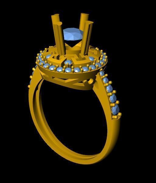 DiamondRing gold ring with diamonds and sapphires 3D print model_3