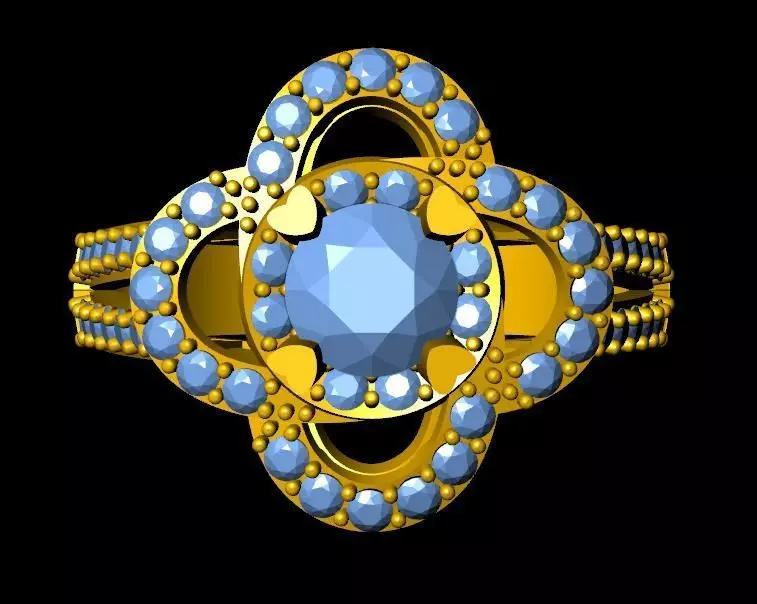 DiamondRing gold ring with stones 3D print model_0