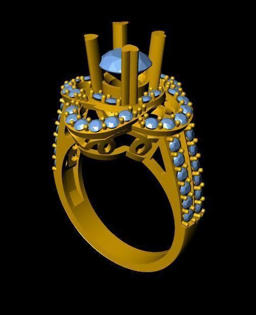 DiamondRing gold ring with stones 3D print model_3