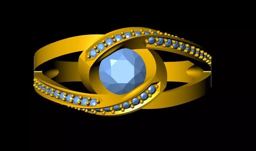 DiamondRing gold ring with stones 3D print model_0