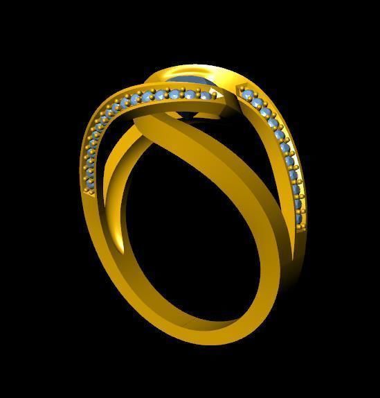 DiamondRing gold ring with stones 3D print model_3