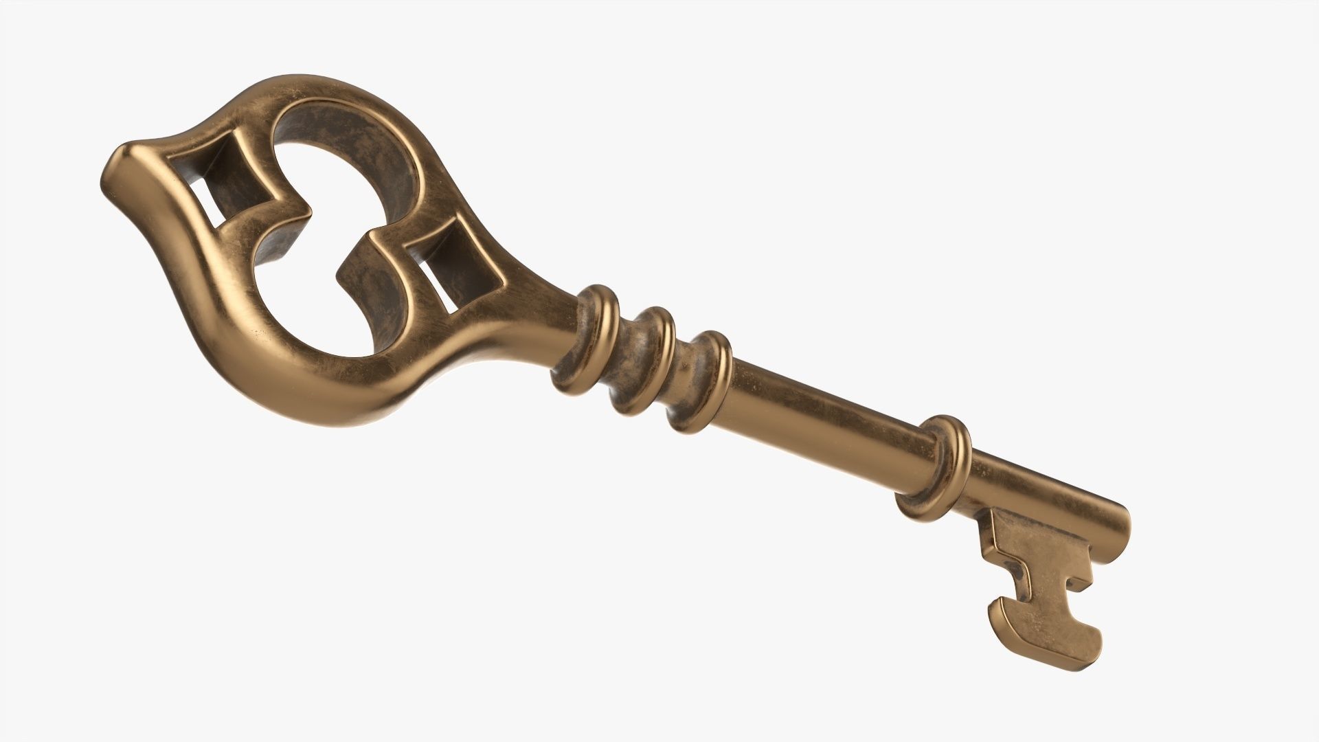 Antique brass key 3D model_3