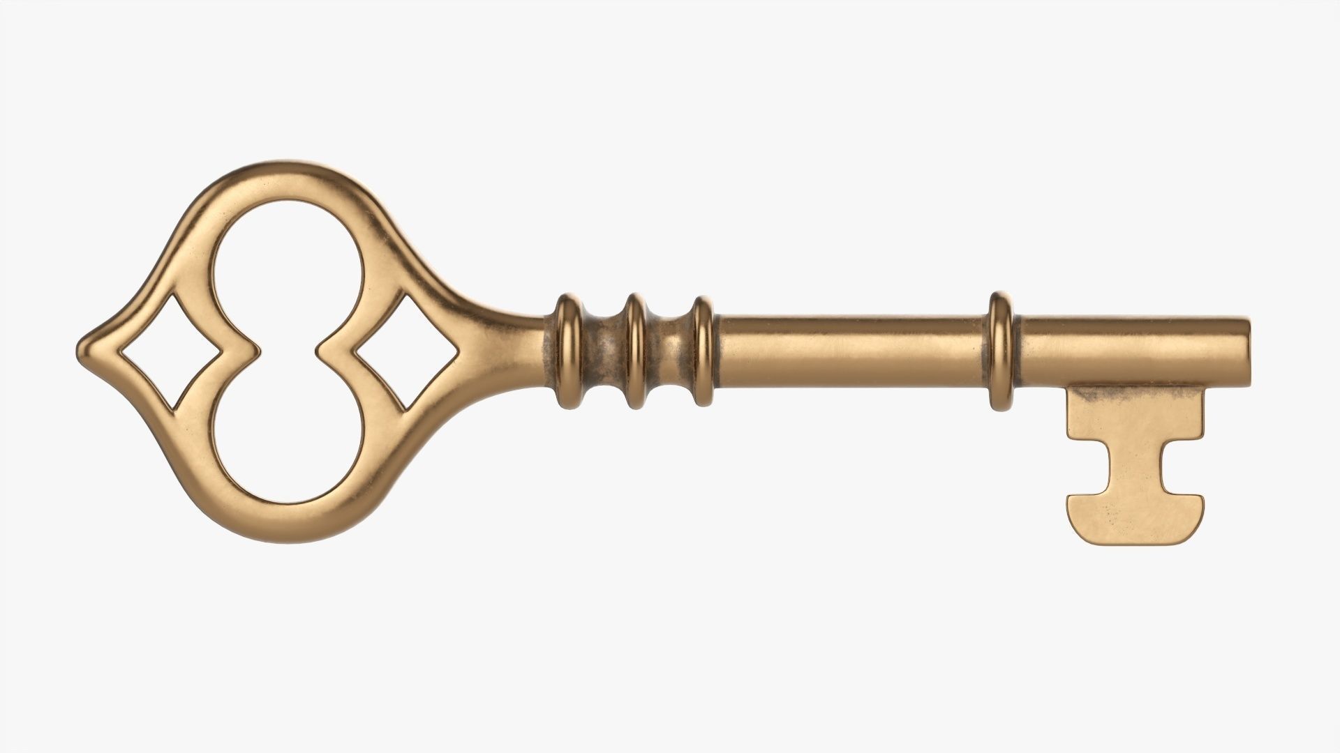Antique brass key 3D model_4