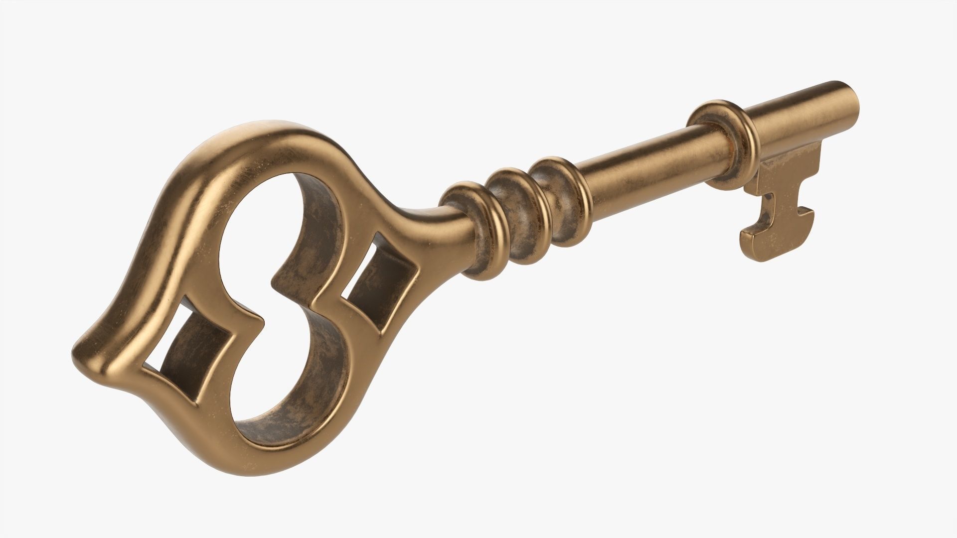 Antique brass key 3D model_1