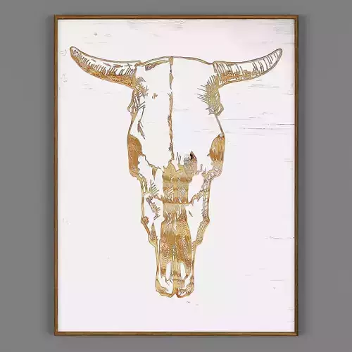 Cow Skull Carved Wood Wall Art 