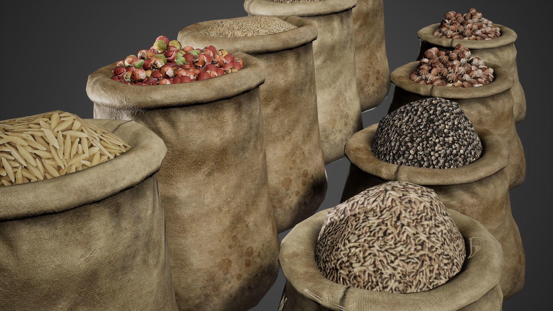 Medieval Sack Bag Game Ready Low-poly 3D model_2