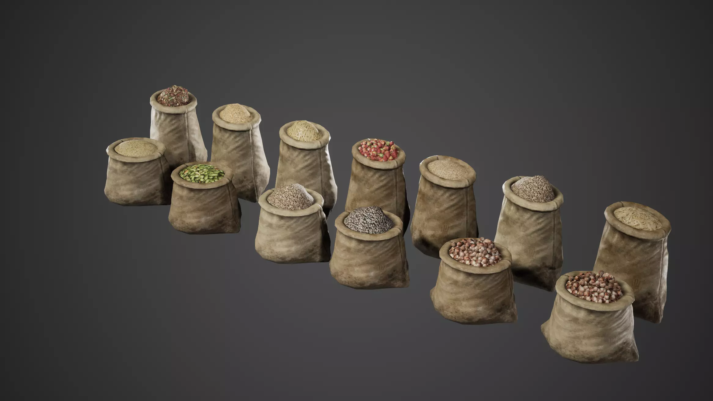Medieval Sack Bag Game Ready Low-poly 3D model_0