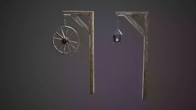 Wooden Post and Lamp Game Ready