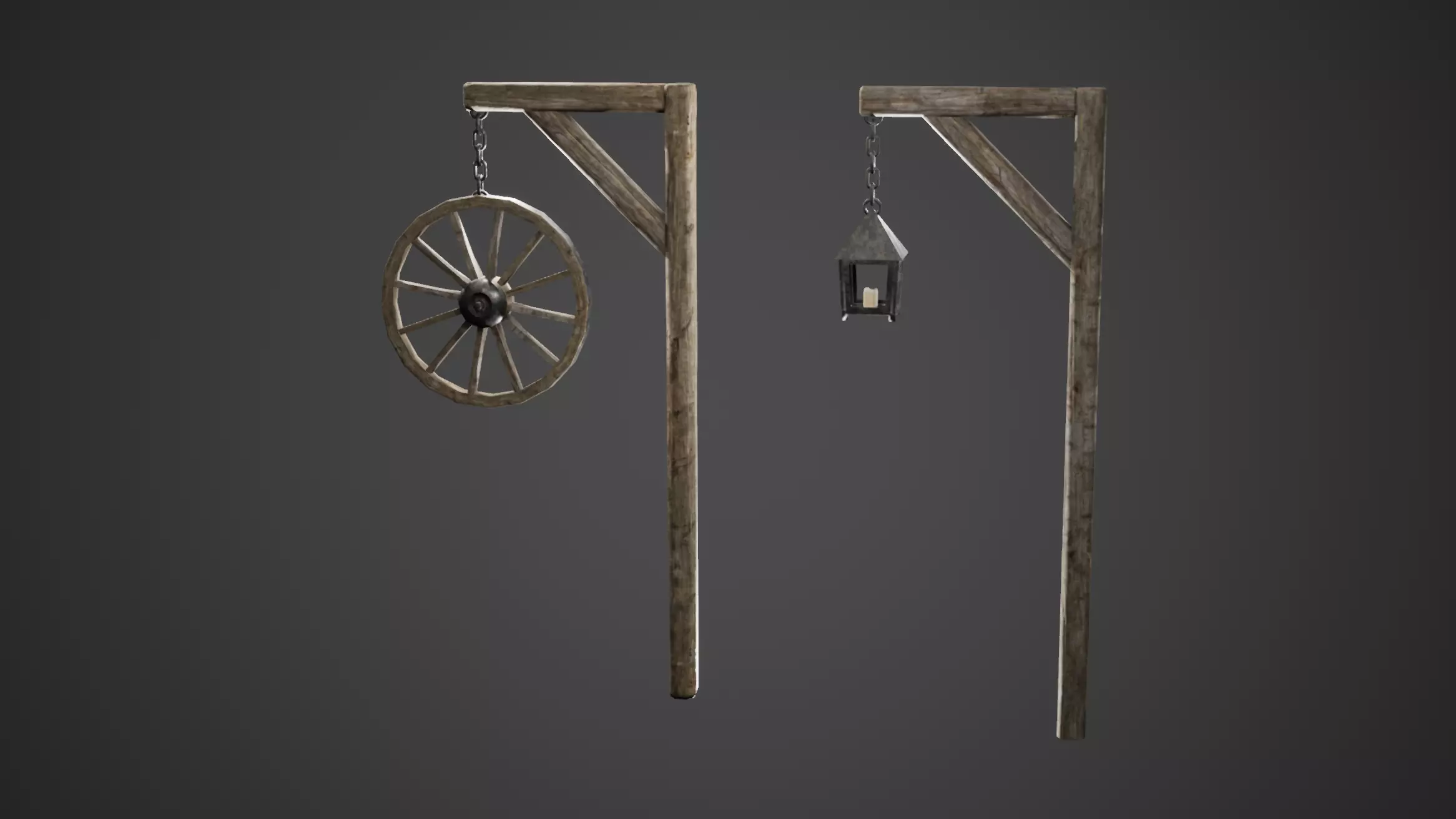 Wooden Post and Lamp Game Ready Low-poly 3D model_0