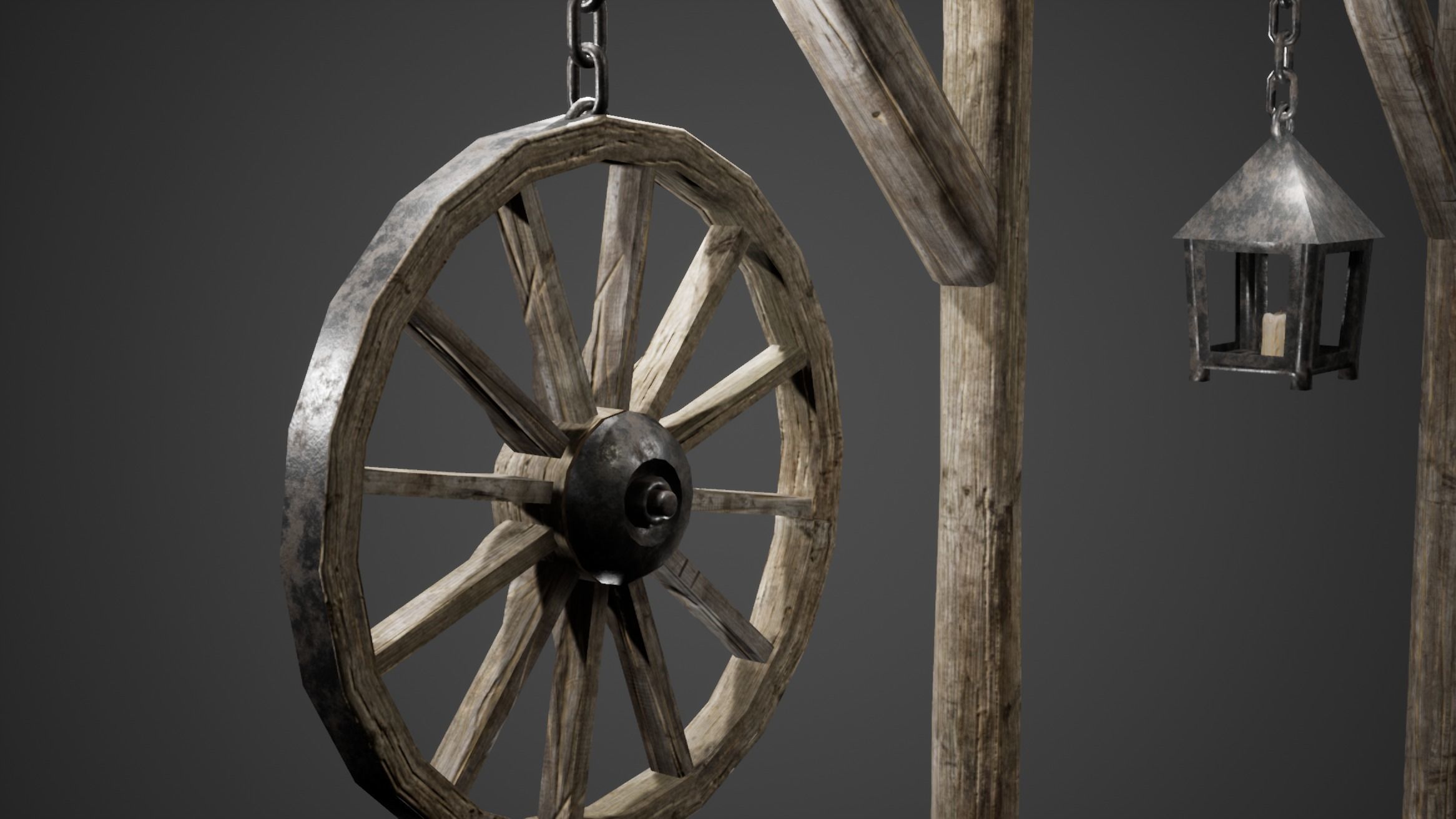 Wooden Post and Lamp Game Ready Low-poly 3D model_2