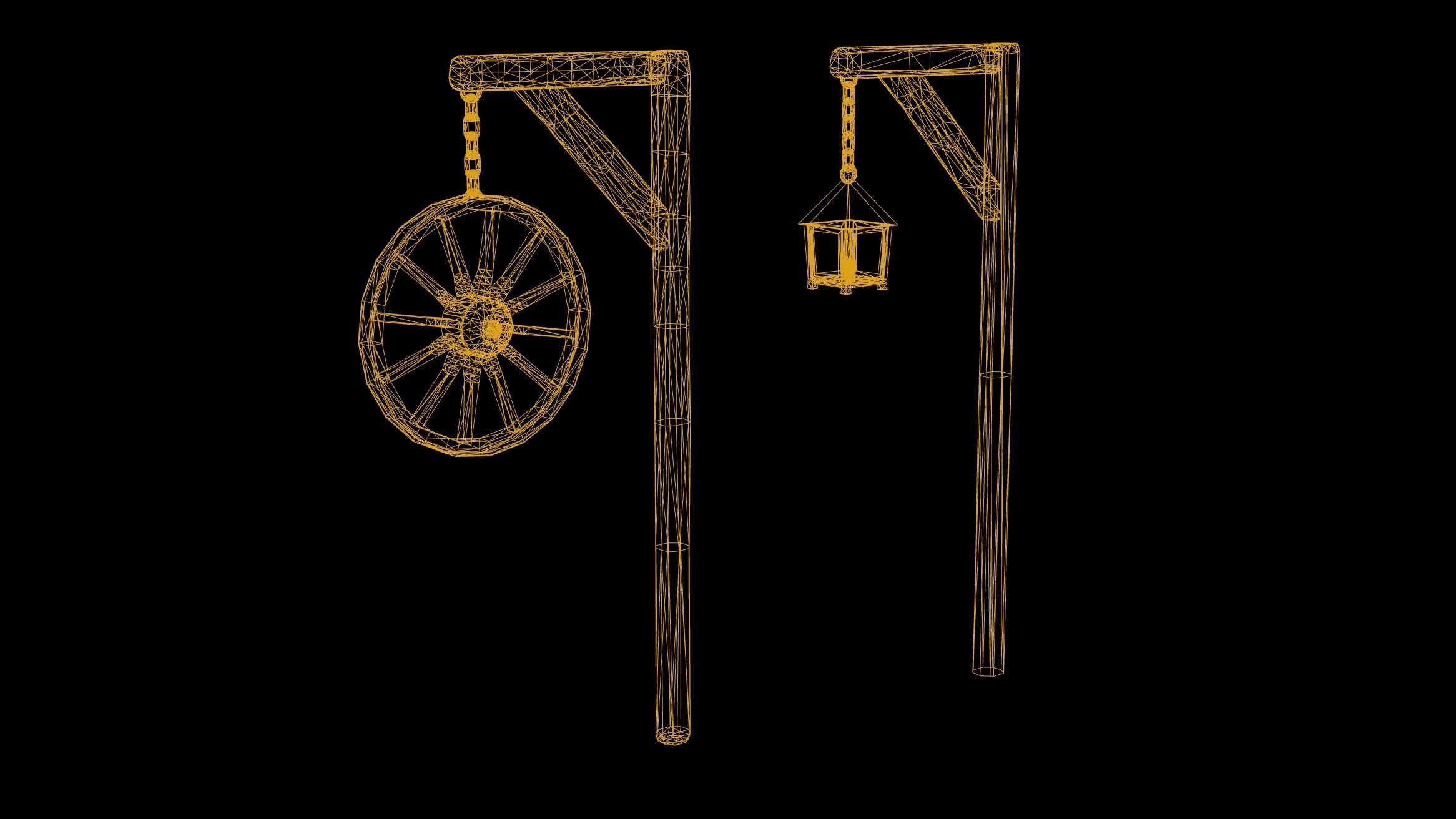 Wooden Post and Lamp Game Ready Low-poly 3D model_3