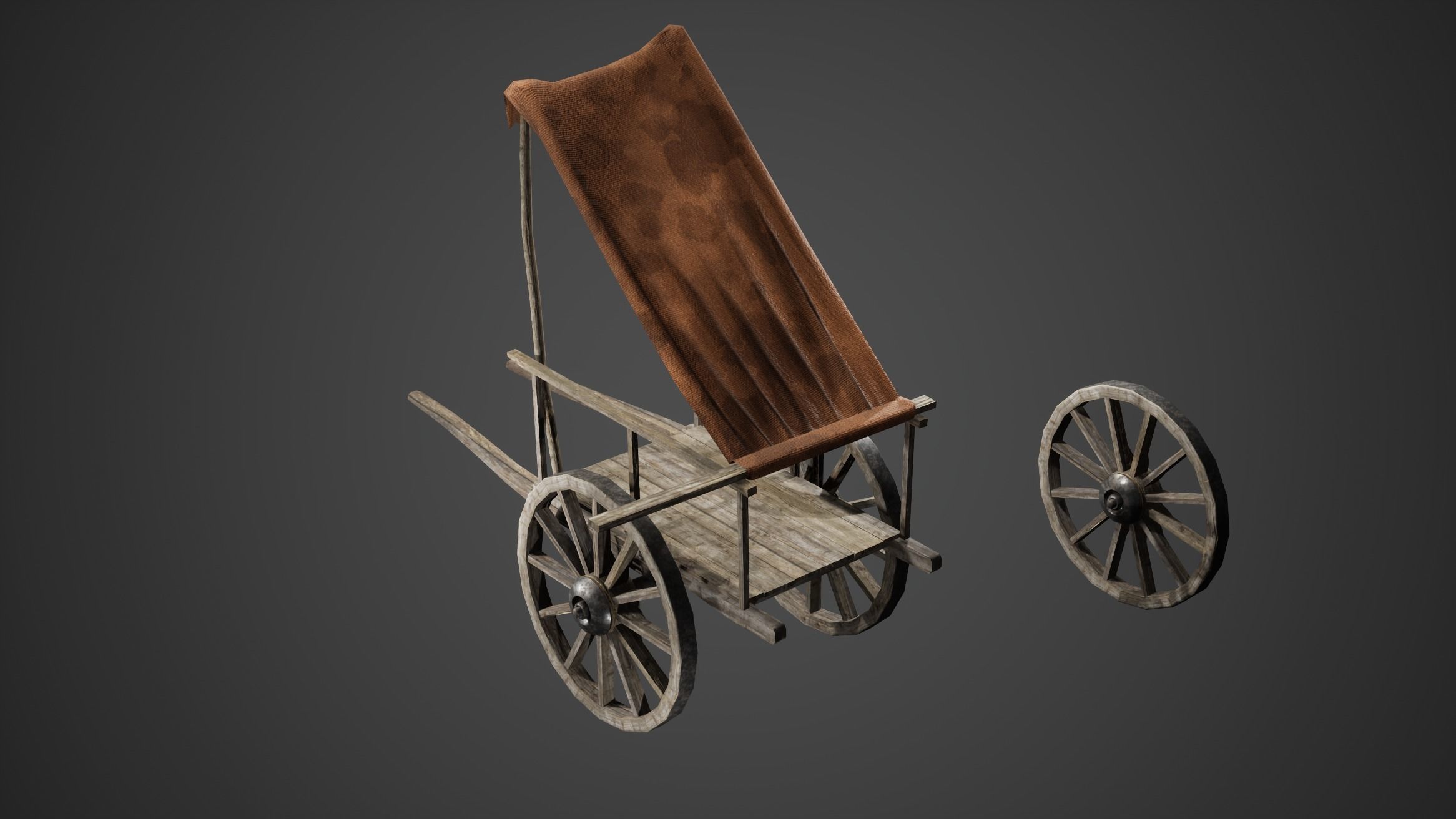 Wooden Cart and Wheel Game Ready Low-poly 3D model_1