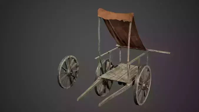 Wooden Cart and Wheel Game Ready