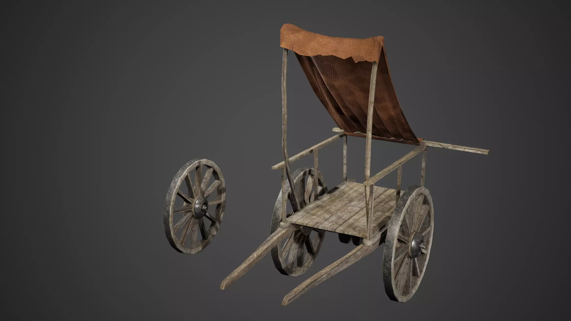 Wooden Cart and Wheel Game Ready Low-poly 3D model_0