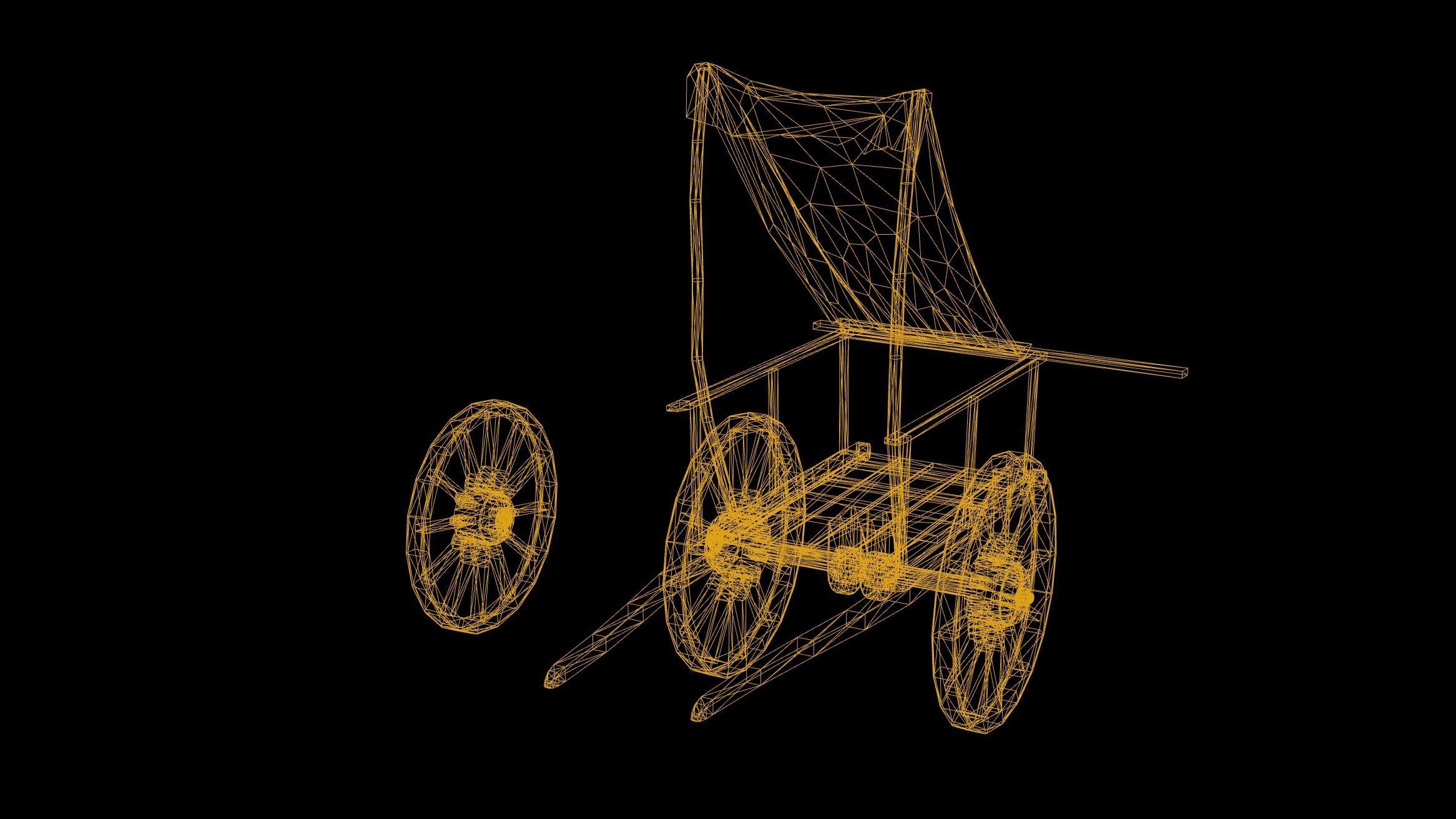Wooden Cart and Wheel Game Ready Low-poly 3D model_3